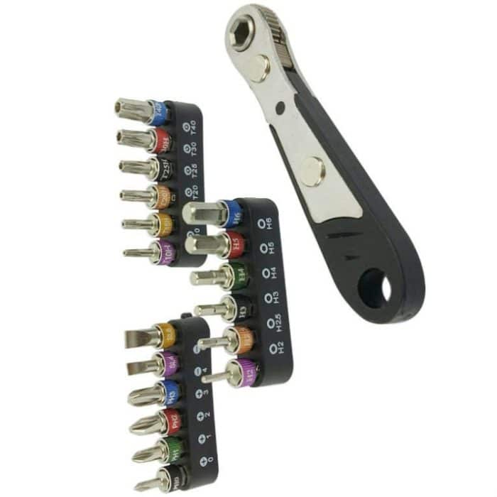 19-in-1 1/4 Ratschenschlüssel-Bit-Set, Mini-Bit-Set, manueller Schraubenschlüssel, Red Handle, Black Handle – Bild 2