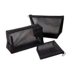 Schwarze, transparente Netz-Kosmetiktasche, dreiteilige Reise-Kosmetik-Aufbewahrungstasche mit großem Fassungsvermögen, Three-piece Storage Bag