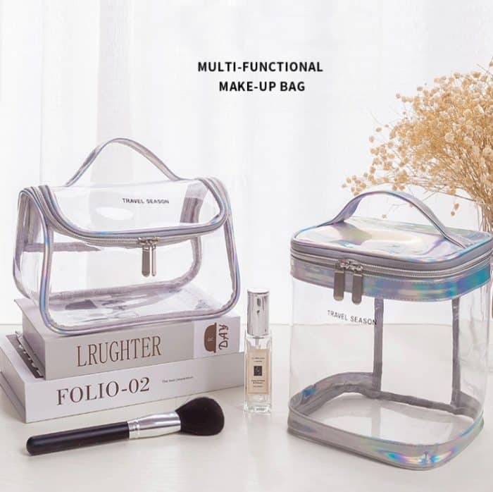 2 Stück wasserdichte, transparente Reise-Kosmetiktasche, multifunktionale Anti-Falten- und geruchsfreie Wasch-Aufbewahrungstasche, Black Cylinder, Silver Gray Cylinder, Black Square, Silver Gray Square – Bild 3