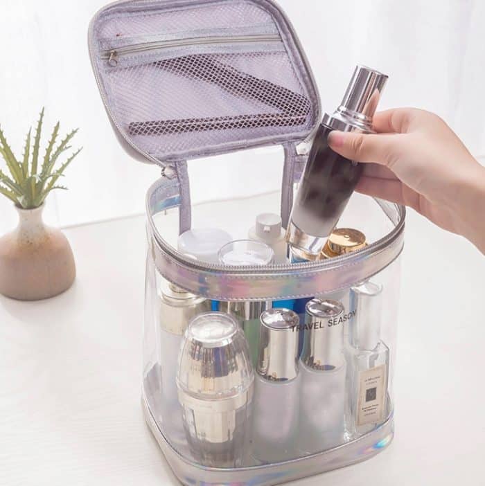 2 Stück wasserdichte, transparente Reise-Kosmetiktasche, multifunktionale Anti-Falten- und geruchsfreie Wasch-Aufbewahrungstasche, Black Cylinder, Silver Gray Cylinder, Black Square, Silver Gray Square – Bild 5