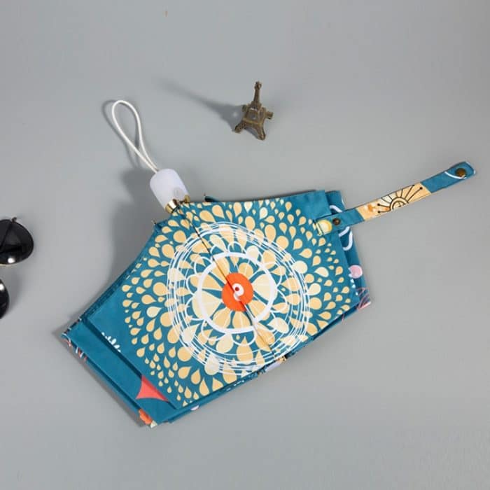 Kleiner, faltbarer Regenschirm aus frischem Vinyl mit Cartoon-Motiv, Wald, Regen und Sonne, doppelter Verwendungszweck, Automatic, Manual – Bild 5