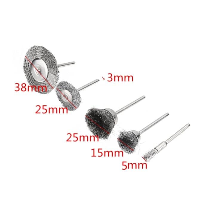 10 Stück Drahtbürste, Metall-Entkalkungs-Polierbürste zum Entfernen der Oxidschicht, flache Polierbürste, Pen Shape 3×5MM, Pen Shape 3×8MM, Bowl Shape3×15MM, Bowl Shape3×25MM, Flat 3×25MM, Flat 3×38MM – Bild 3
