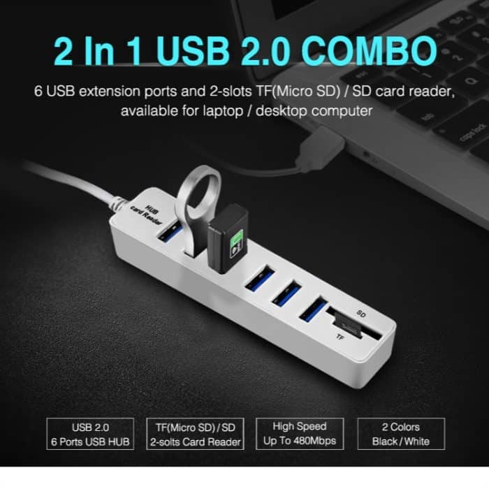 Multi USB 2.0 Hub USB Splitter High Speed 6 Ports mit TF SD Kartenleser – Bild 6