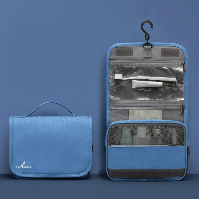 Travelsky Reiseaufbewahrung, wasserdichte Pu-Kosmetiktasche, multifunktional, faltbar, große Kapazität, Kulturbeutel – Bild 2