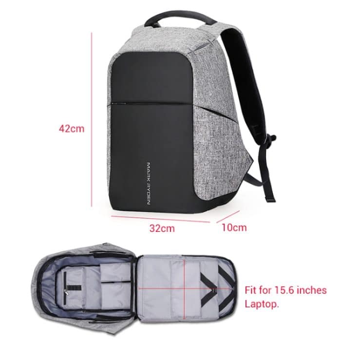 Mark Ryden Multifunktions-USB-Lade-Männer-15-Zoll-Laptop-Rucksack, Black, Black with Grey, Gray – Bild 4