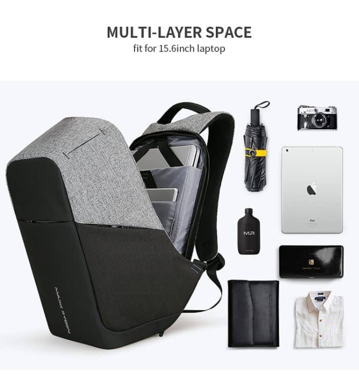 Mark Ryden Multifunktions-USB-Lade-Männer-15-Zoll-Laptop-Rucksack, Black, Black with Grey, Gray – Bild 7
