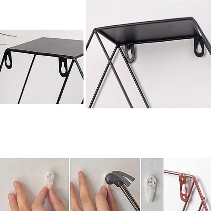 Hängendes Wandregal aus sechseckigem Gitter aus Schmiedeeisen, Heimdekoration – Bild 5