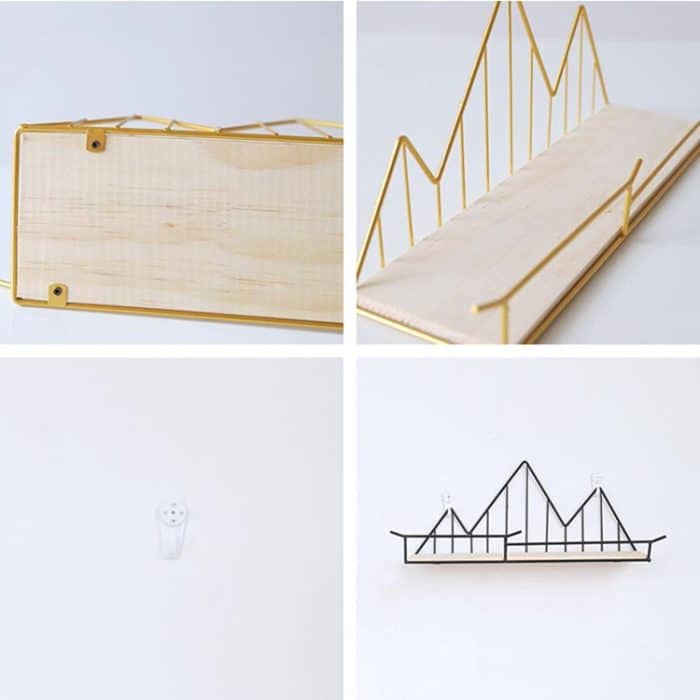 Schmiedeeisernes Holz-Schindelregal mit Schlitzen, Heimdekoration, Wandregal – Bild 4