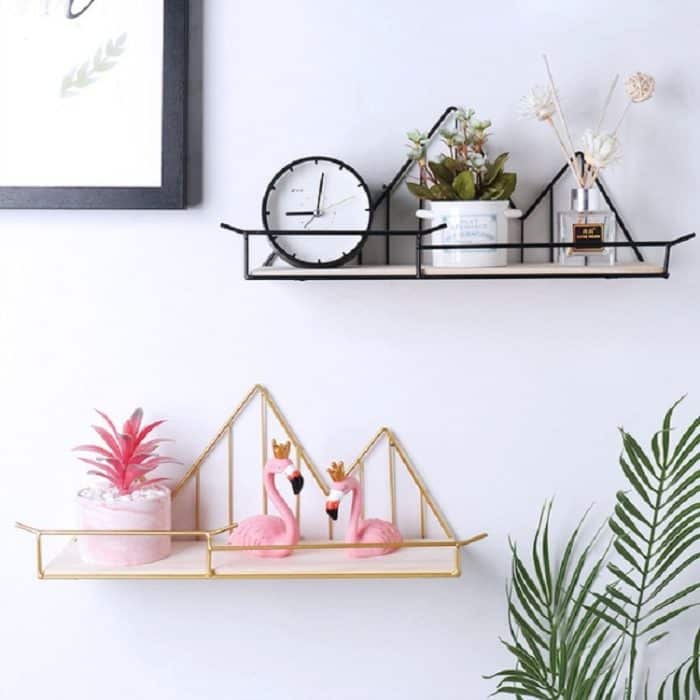 Schmiedeeisernes Holz-Schindelregal mit Schlitzen, Heimdekoration, Wandregal – Bild 5