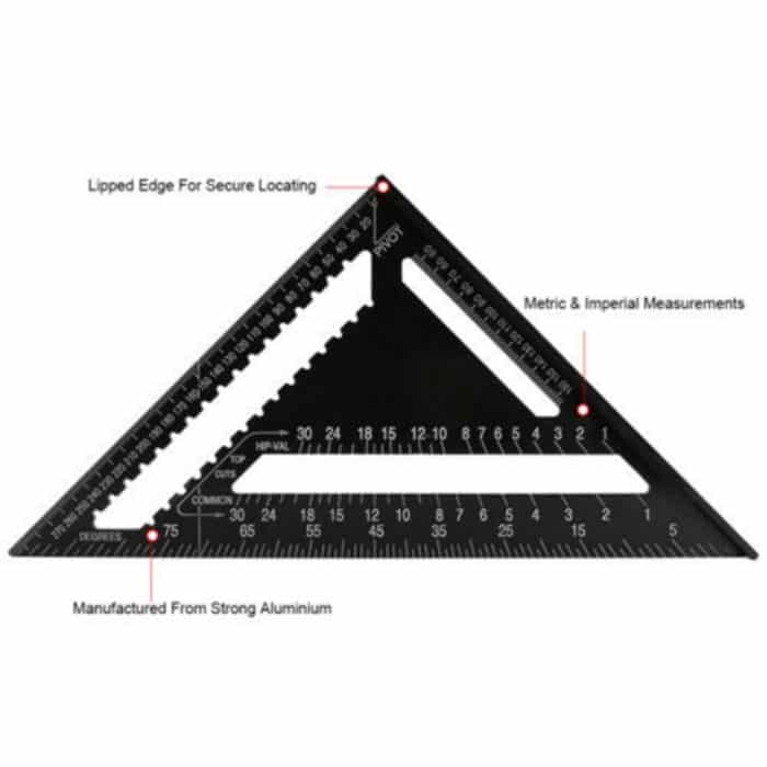 Winkellineal-Messwerkzeug für Holzbearbeitungs-Quadrat-Layout-Messgerät, Angle Ruler 7 Inch Black Metric, Angle Ruler 12 Inch Black – Bild 3