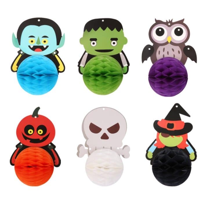 3 Taschen Halloween Hotel Einkaufszentrum Hintergrund Wand Atmosphäre Dekoration Wabenball Papier Flagge – Bild 2