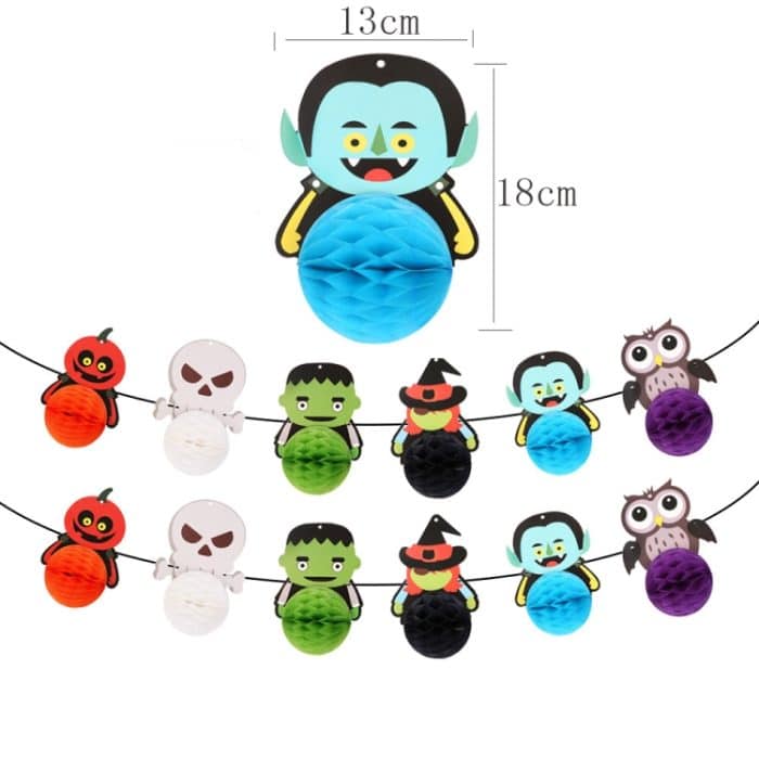 3 Taschen Halloween Hotel Einkaufszentrum Hintergrund Wand Atmosphäre Dekoration Wabenball Papier Flagge – Bild 3