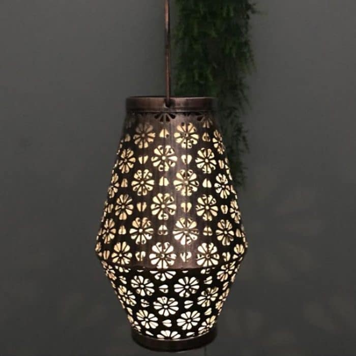 Outdoor Solar Schmiedeeisen Laterne Gartendekoration Licht LED Pendelleuchte – Bild 3