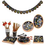 24 Personen Set Halloween Party Dekoration Geschirr Set Tischdecke Pappteller Banner ohne Strohhalm
