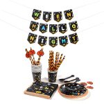 24 Personen Set Halloween Party Dekoration Geschirr Set Tischdecke Pappteller Banner ohne Strohhalm – Bild 2