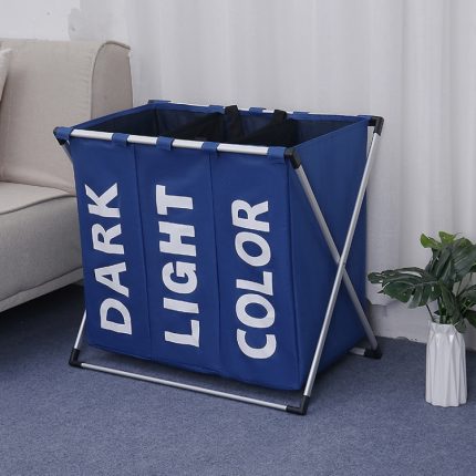 Zusammenklappbarer Wäschekorb mit drei Gittern für schmutzige Kleidung, Organizer für Zuhause, Aufbewahrungskorb, 3 Grid