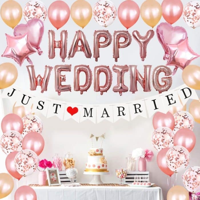 TBD05430088.jpg Hochzeitsdekoration Anordnung Set 16 Zoll Happy Wedding Rose Gold Brief Ballondekoration – Bild 1