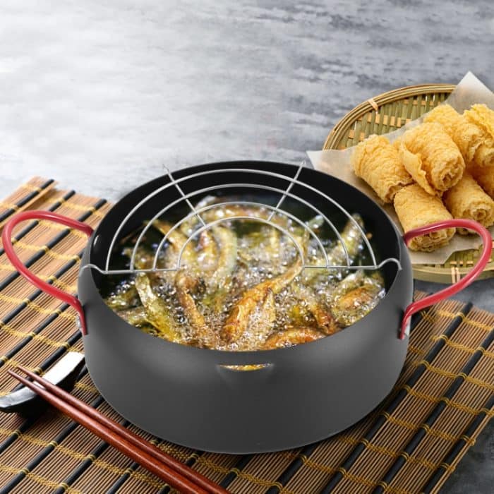 TBD0543009902.jpg Tempura Hot Pot Haushaltsfritteuse, antihaftbeschichtete Pfanne mit Filterhalter, 18cm without Clip, 20cm without Clip, 22cm with Clip – Bild 1