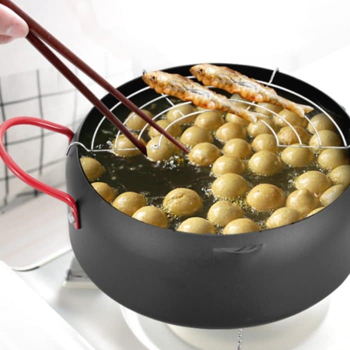 Tempura Hot Pot Haushaltsfritteuse, antihaftbeschichtete Pfanne mit Filterhalter, 18cm without Clip, 20cm without Clip, 22cm with Clip – Bild 7