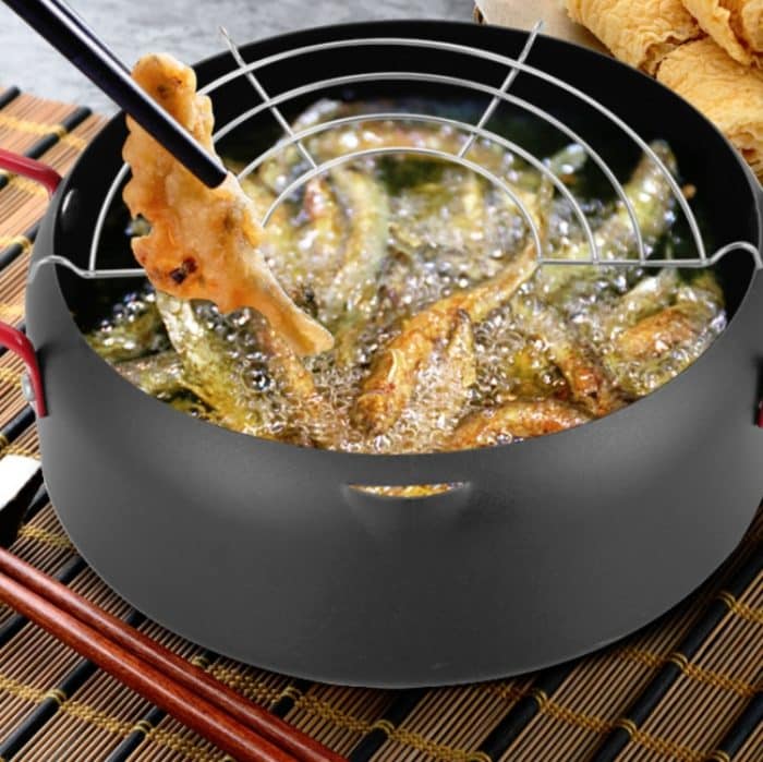 Tempura Hot Pot Haushaltsfritteuse, antihaftbeschichtete Pfanne mit Filterhalter, 18cm without Clip, 20cm without Clip, 22cm with Clip – Bild 8