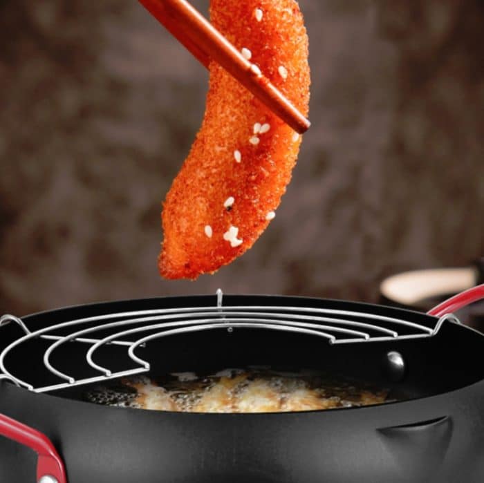 Tempura Hot Pot Haushaltsfritteuse, antihaftbeschichtete Pfanne mit Filterhalter, 18cm without Clip, 20cm without Clip, 22cm with Clip – Bild 9
