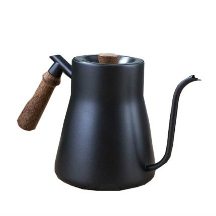 Kaffee-Handtopf aus Edelstahl 304, Holzgriff-Kaffeekanne, Teflon-Langhals-Schlanktopf, Without Thermometer, With Thermometer