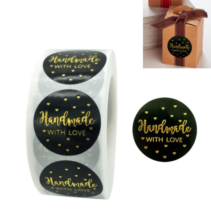 5 Stück runde handgemachte Aufkleber, Backaufkleber, heißes goldenes Etikett, C-1 Sticker – Bild 1