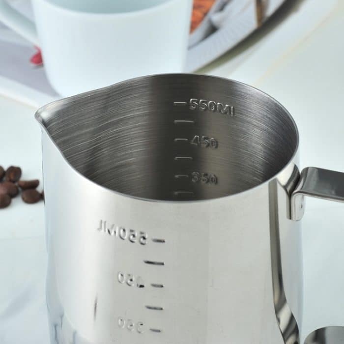 304 Edelstahl spitzer Mund geätzter Becher Messbecher Milchschaumbecher Kaffeekanne, 600ml, 1000ml – Bild 5