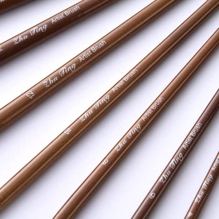 ZHU TING 9 STÜCKE / Set Holzstange Fächerförmige Nylon-Haarpinsel Gouache Aquarell Acrylölgemälde Fischschwanz – Bild 5