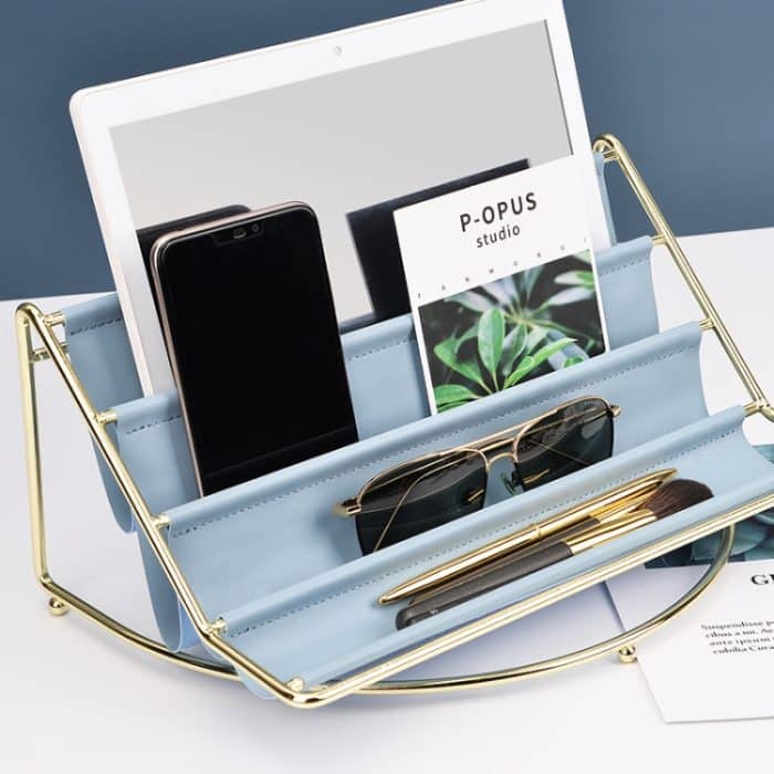 Desktop-Racks, mehrschichtige Ablageschale aus Schmiedeeisen und Leder, Schlüssel, Kleinigkeiten, Tablet-Computer, Uhren, zum Organisieren kreativer Ornamente, Dark Green Small, Blue Small, Pink Small, Dark Green Large, Blue Large, Pink Large – Bild 3