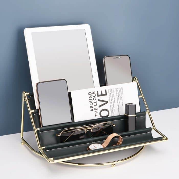 Desktop-Racks, mehrschichtige Ablageschale aus Schmiedeeisen und Leder, Schlüssel, Kleinigkeiten, Tablet-Computer, Uhren, zum Organisieren kreativer Ornamente, Dark Green Small, Blue Small, Pink Small, Dark Green Large, Blue Large, Pink Large – Bild 4