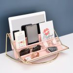 Desktop-Racks, mehrschichtige Ablageschale aus Schmiedeeisen und Leder, Schlüssel, Kleinigkeiten, Tablet-Computer, Uhren, zum Organisieren kreativer Ornamente, Dark Green Small, Blue Small, Pink Small, Dark Green Large, Blue Large, Pink Large – Bild 5