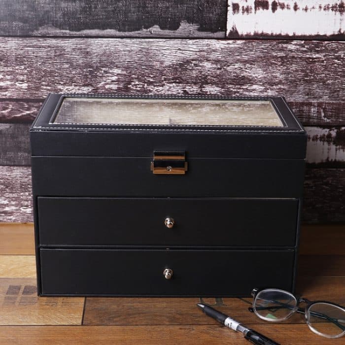 Dreischichtiges Brillenetui mit 18 Gittern, individuelle Sonnenbrillen-Aufbewahrungsbox aus PU-Leder, Size: 33.5x19.5x22.5 cm – Bild 2