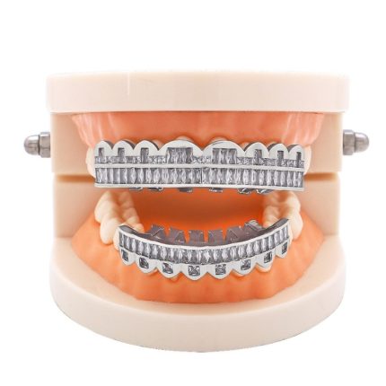 8 Zähne, quadratisch, Zirkonium, Goldzähne, Hip-Hop-Zahnspange, Silver Suit, Gold Suit, Silver Upper Teeth, Silver Lower Teeth, Gold Upper Teeth, Gold Lower Teeth