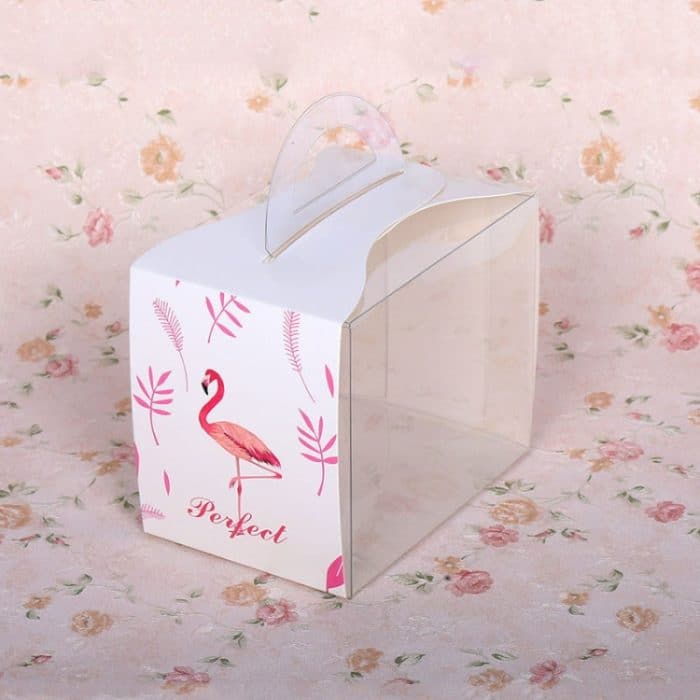 50-teiliges Set, tragbare, transparente Kuchenbox, Mousse-Gebäck-Verpackungsbox, Small White Flamingos (Without Tray), Small Dark Green Leaves (Without Tray), Small Pink Geometric (Without Tray), Small Green Flamingos (Without Tray)... – Bild 1