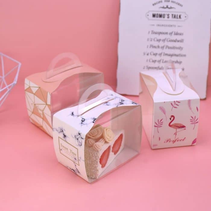 50-teiliges Set, tragbare, transparente Kuchenbox, Mousse-Gebäck-Verpackungsbox, Small White Flamingos (Without Tray), Small Dark Green Leaves (Without Tray), Small Pink Geometric (Without Tray), Small Green Flamingos (Without Tray)... – Bild 4