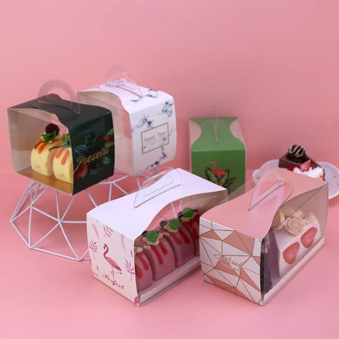 50-teiliges Set, tragbare, transparente Kuchenbox, Mousse-Gebäck-Verpackungsbox, Small White Flamingos (Without Tray), Small Dark Green Leaves (Without Tray), Small Pink Geometric (Without Tray), Small Green Flamingos (Without Tray)... – Bild 5