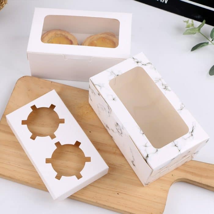 25 Stück Fenster-Cupcake-Verpackungsbox, Muffin-Kuchenbox mit Innenstütze, 2 In One (White), 2 In One (Marble), 2 In One (Kraft Paper), 4 In One (White), 4 In One (Marble), 4 In One (Kraft Paper), 6 In One (White), 6 In One (Marble)... – Bild 2
