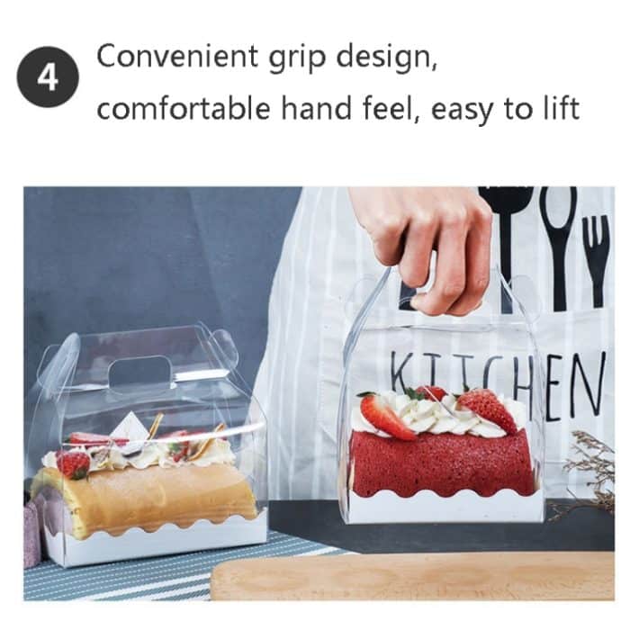 50 Stück tragbare lange Kuchenrolle, transparente Box, Gebäck, Backverpackung, Box, Small Roll (13x8x10cm), Half Roll (16x9x9cm) – Bild 6