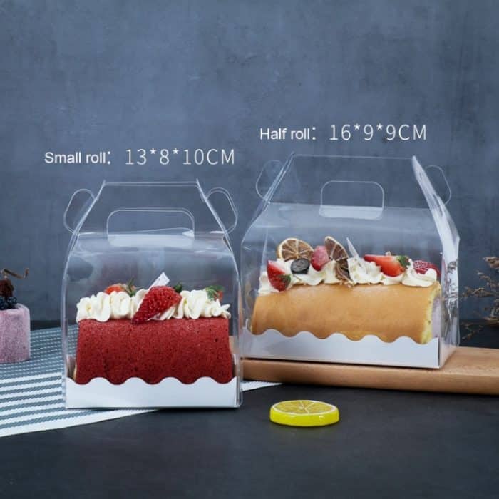 50 Stück tragbare lange Kuchenrolle, transparente Box, Gebäck, Backverpackung, Box, Small Roll (13x8x10cm), Half Roll (16x9x9cm) – Bild 7