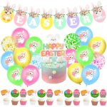 Ostern-Party-Dekoration, Pailletten-Ballon-Kuchen-Flaggen-Set, Sequin Pull Flag Cake Insert, Balloon Pull Flag Cake Insert, Full Set Of Balloons