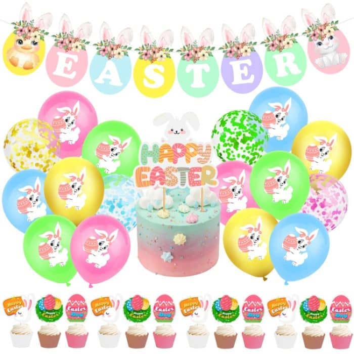 TBD0561752801.jpg Ostern-Party-Dekoration, Pailletten-Ballon-Kuchen-Flaggen-Set, Sequin Pull Flag Cake Insert, Balloon Pull Flag Cake Insert, Full Set Of Balloons – Bild 1