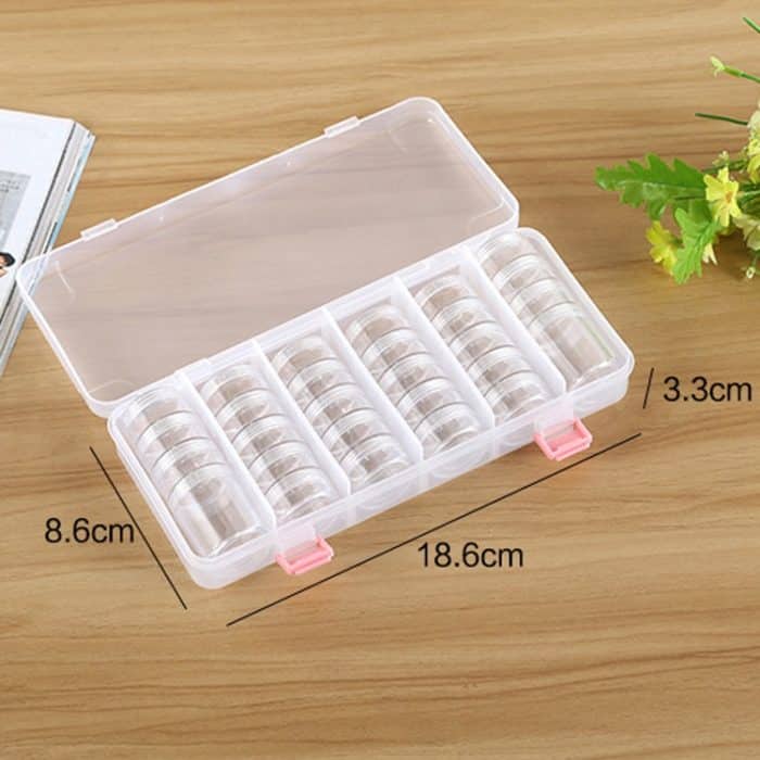 Nail Art Tool Dekoration Leere Box Diamond Box Leere Flasche Set 28 kleine runde Flaschen + 1 Schale – Bild 7