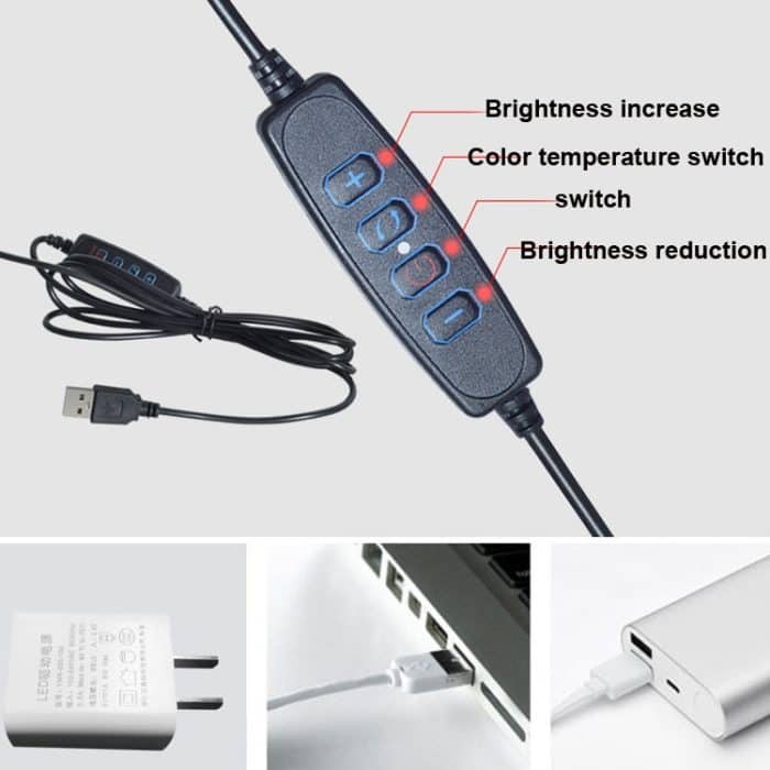 6 Zoll starkes Clip-Fülllicht mit einstellbarer Temperatur LED-Ringlicht Desktop-Computer-Clip-Licht, Kabellänge: 2 Meter – Bild 4