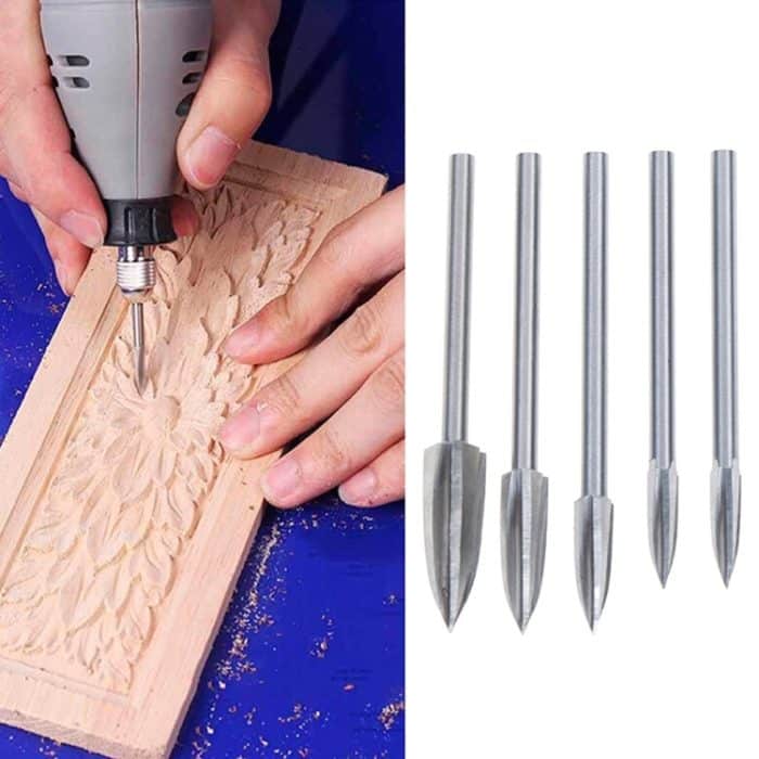 5 PCS / Set Woodworking White Steel Pointed Three-Blade Engraving Milling Cutter Electric Engraving Knife – Bild 1
