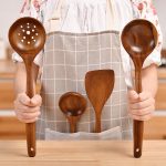 Antihaftbeschichteter Topf, Holzschaufel, Teakholz, Kochtopf, Schaufel, Geschirr, Sweet Spoon, Saving Spoon, Bent Spoon, Mixing Spoon, Filter Spoon, Curved Shovel, Thickened Oblique Shovel, Curved Spatula, Small Spoon, Medium Spoon, Long Handle Spoon... – Bild 4