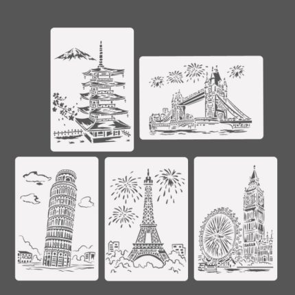 Bauserie-Gemäldevorlage Thema Stadt A4-Etikettenvorlage, Tower System (5pcs / Set), Sailing Line(5pcs / Set), 1 Paris Tower, 2 London Bridge, 3 Pisa Tower, 4 Big Ben, 5 Taj Mahal, 6 White House, 7 Castle, 8 Five-storied Pagoda, 9 Sydney, 10 Sailing Hotel