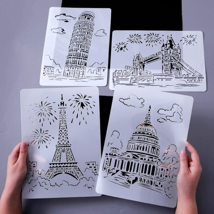 Bauserie-Gemäldevorlage Thema Stadt A4-Etikettenvorlage, Tower System (5pcs / Set), Sailing Line(5pcs / Set), 1 Paris Tower, 2 London Bridge, 3 Pisa Tower, 4 Big Ben, 5 Taj Mahal, 6 White House, 7 Castle, 8 Five-storied Pagoda, 9 Sydney, 10 Sailing Hotel – Bild 3