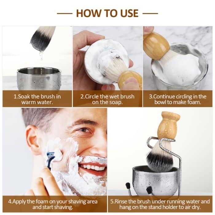 B3004 3 Teile/satz Männer Styling Werkzeuge Nylon Bart Pinsel Rack Schaum Schüssel – Bild 11