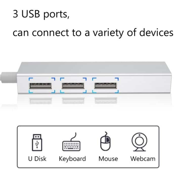 YH-U1009 3 x USB 3.0 + RJ45 bis USB 3.0 Externer drangfreier Hub für Laptops, zufällige Farblieferung – Bild 3